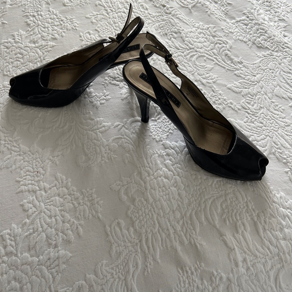 Bandolino Black Peep-Toe Slingback Heels